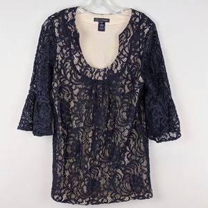 INC | Black Lace Overlay Beige Dress-E88